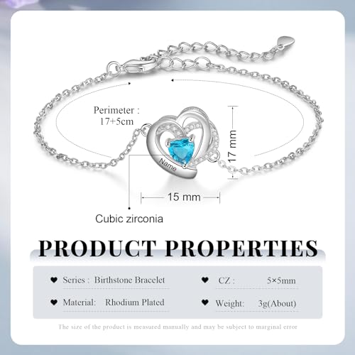 Image of Mom Bracelet Mothers Day Gifts Personalized 2 Birthstone Bracelets for Women Custom 2 Names Bracelets for Her Mothers Bracelet Jewelry for Wife