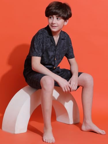 Image of Li'l Tomatoes Boys 100% Cotton Night Suit | Summer Printed Shirt & Shorts Set | Soft & Breathable Sleepwear | 9-16 Years