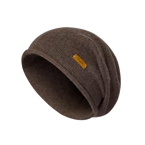 FUQILA 100% Merino Wool Slouchy Beanie Hat Women Warm Winter Caps Soft Ladies Breathable & Cozy Stretchy Knitted Skull Cap (US Alpha One Size Coffee)