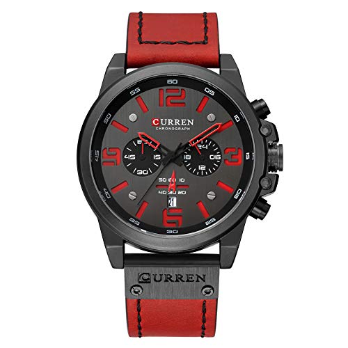 Curren Reloj de pulsera casual para hombre con pantalla analógica de decoración de zona horaria y caja de calendario, color rojo 8314, Correa Curren Reloj de pulsera casual para hombre con pantalla analógica de decoración de zona horaria y caja de calendario, color rojo 8314, Correa