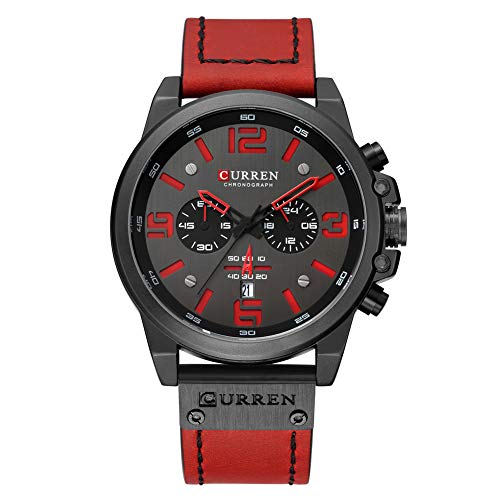 Curren Montre-bracelet décontractée pour homme avec affichage analogique du fuseau horaire et boîtier calendrier Rouge 8314