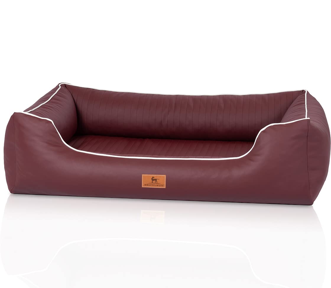 Knuffelwuff orthopädisches Hundebett aus Kunstleder Lovelock M-L 85 x 63cm Weinrot - Abnehmbarer Bezug - leicht zu reinigen - für große, mittelgroße und kleine Hunde