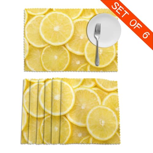 Sets de table citron en polyester lavable pour protéger la table des taches