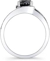 Vista 2 de Anillo de cóctel de plata de ley 925 brillante con diamantes de corte redondo, marcasita de ónix negro/circonita cúbica blanca, anillo de compromiso