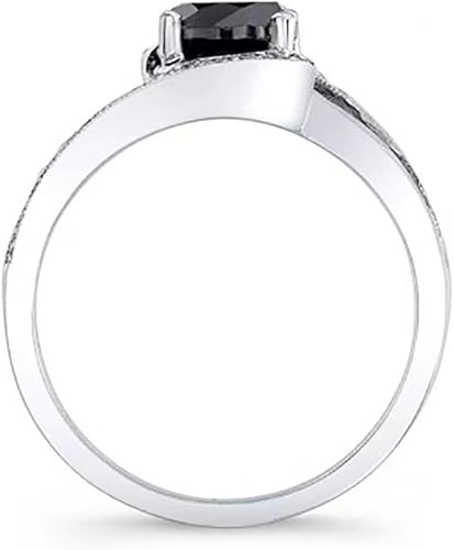 Miniatura 2 de Anillo de cóctel de plata de ley 925 brillante con diamantes de corte redondo, marcasita de ónix negrocirconita cúbica blanca, anillo de compromiso