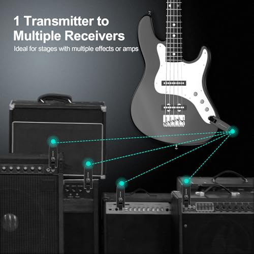 Système de guitare sans fil, système numérique sans fil pour guitare, basse, instruments électriques - Prend en charge plusieurs canaux - Batterie rechargeable longue durée - Noir foncé – vue 5