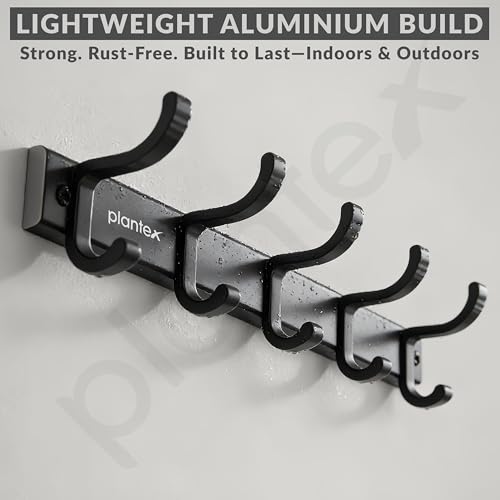Image of Plantex Aluminum Hook Rail with Movable Hooks for Wall /5 Hooks Hook Rail for Bathroom /Kitchen /Bath Towel Hook /Wall Hooks for Hanging - Pack of 1 (Black)
