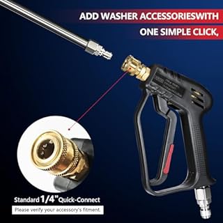 Short Pressure Washer Gun with Swivel, Anti-Tangle Design, Max 4000 PSI, Heavy Duty, 3/8" QC & M22 14/15mm Inlet, 1/4" Quick Connect Outlet for Car Detailing