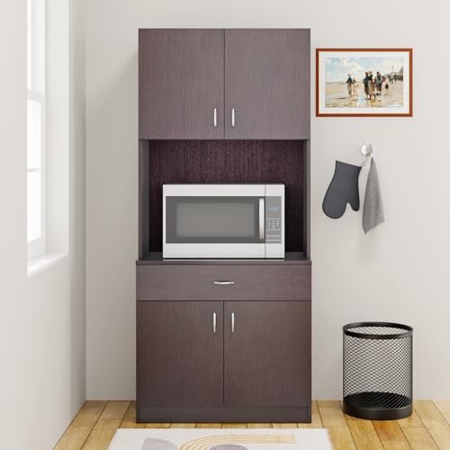 Image of VIKI Furniture | Kitchen Cabinet - Drawer with Doors & Open Shelves, Organizer for Kitchen, Bedroom, Hallway & Living Room (Dark Wenge - 40D x 80W x 180H cm) | 1 Year Warranty
