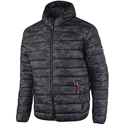 Ropa De Trabajo Cordura Lee Cooper LCJKT452 ropa de trabajo la impresión de Camo Slim Fit ligero impermeable a prueba de viento térmico acolchado chaqueta de trabajo, Negro Camo, Grande