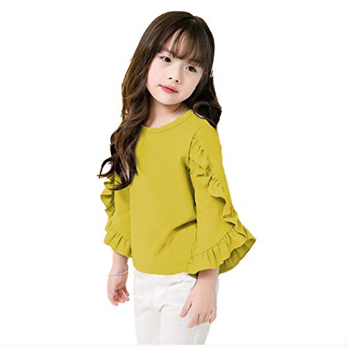 Image of Colorful Childhood Little Girls Ruffle Bat T Shirt Autumn Princess Girl Blouses Spring Tops