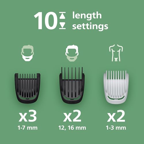 Philips Multigroom All-in-One z serii 3000: 9-elementowy trymer do twarzy, głowy i ciała, samoostrzące się, przyjazne dla skóry ostrza, 12 ustawień długości, model MG3946/15