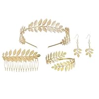 JOZMMZEOOA 4 Pièces Déesse Grecque Serre Tete Accessoires,Mode Déesse Grecque Parures Déesse Grecque Costume Accessoires pour Femmes Couronne de Laurier Doré Peigne à Cheveux,Fête Mariage Accessoire