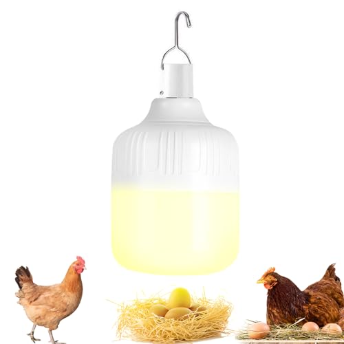 Rechargeable Chicken Coop Light- 3000K Warm Yellow Cordless Hanging Lamp, Rechargeable Battery with Hook, Easy Install No Wiring, Pendant Lights for Chicken Coop, Shed, Farm