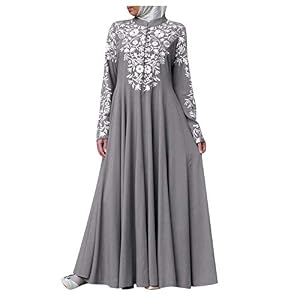 Business Casual Dresses for Women Dress Dress Lace Kaftan Women Abaya Muslim Arab Jilbab Stitching Maxi Women’s Dress Download Dresses (Grey, S)