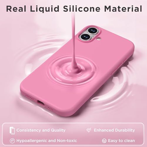 Image of Magnetic for iPhone 16 Case, Compatible with MagSafe, Liquid Silicone Phone Cover with Screen Protector & Camera Protector, Soft Anti-Scratch Microfiber Lining Inside 6.1 inch, Tender Pink