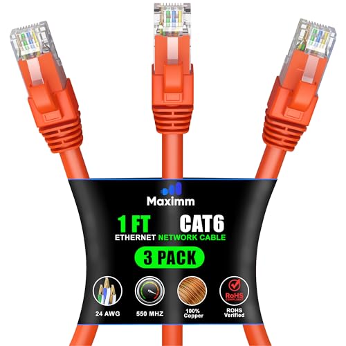 Cable Ethernet Maximm Cat 6 UTP 1 Ft (3 unidades) miniatura 1