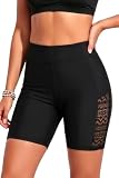 Black 7' Swim Shorts Women - High Waisted Bathing Suit Shorts Tummy Control Boy Short Swimsuits Lace 2025 Swimwear Bottom M