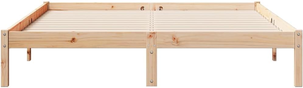 Extra Long Solid Pine Wood Bed Frame 140x220 cm, Heavy-Duty Slatted Base, Rustic Brown, Stable Single/Tall Sleeper Solution for Bedroom, Guest Room, Loft Spaces
