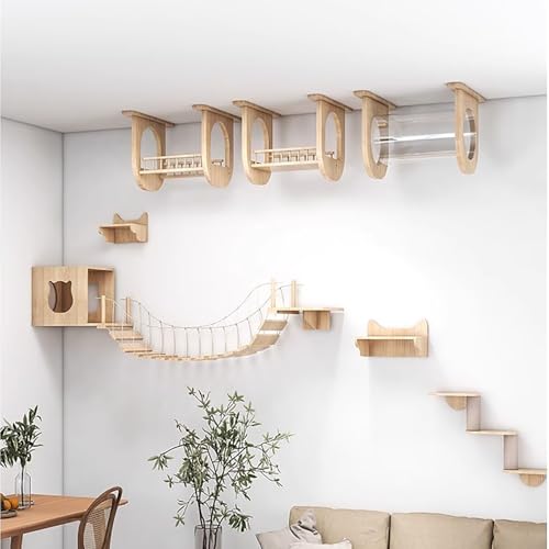 WXXSHGDW Estantes de Pared para Gatos, Estanterías para Gatos, Muebles Gatos, con 3 Caminos de Tablones Aéreos, 1 Plataforma de Salto de Tres Niveles, 1 Nido de Puente de Cable, 2 Plataformas de Salto