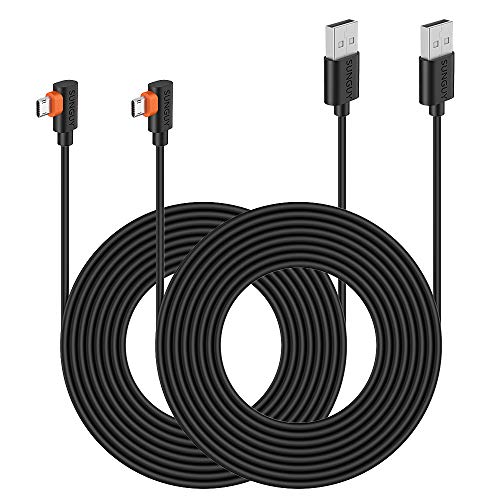 SUNGUY 2 stuks 90 graden micro-USB-kabel, 3 m hoek, micro-USB-oplaadkabel voor PS4, Xbox One, Kindle HD, Samsung Galaxy S7/S6, YI-thuiscamera, IP-camera meer bewakingscamera