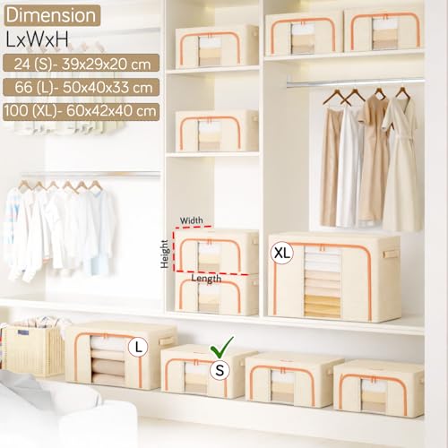 Image of HOKIPO 24L Small Wardrobe Organiser for Storage for Clothes, Foldable Storage Box, Sand Beige Pack of 1 (AR-6672-BGE)