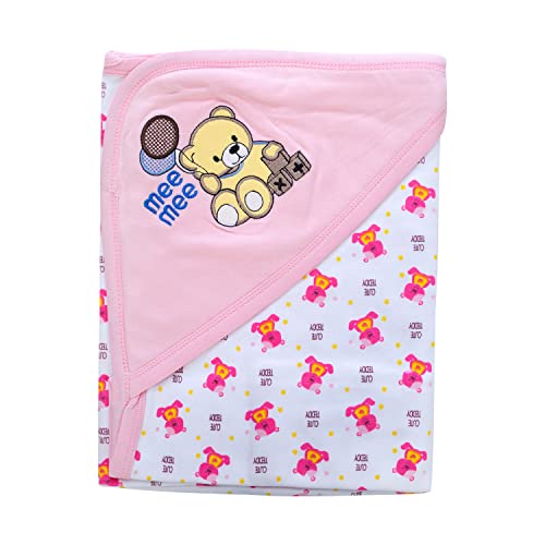 Image of Mee Mee 100% Soft Cotton Hooded Baby Wrapper Cum Warmer, Blanket with Hood for New Born Baby 0 to 6 Months (Hood-Pink)