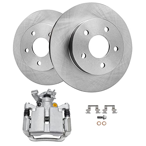 Image of Detroit Axle - 5-Lug 270mm Rear Disc Brake Rotors + Left Brake Caliper | Replacement for Chevy Cobalt Malibu HHR Pontiac G6 Saturn Aura - 3pc Set