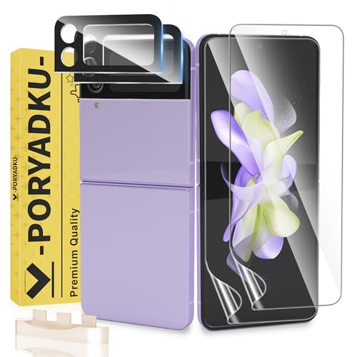 WILLONE 2+2 Pack for Samsung Galaxy Z Flip 4 Screen Protector Inside Flexible Film + Front Tempered Glass No Folding Crease No Edge Lifting Scratch Resistant HD Clear