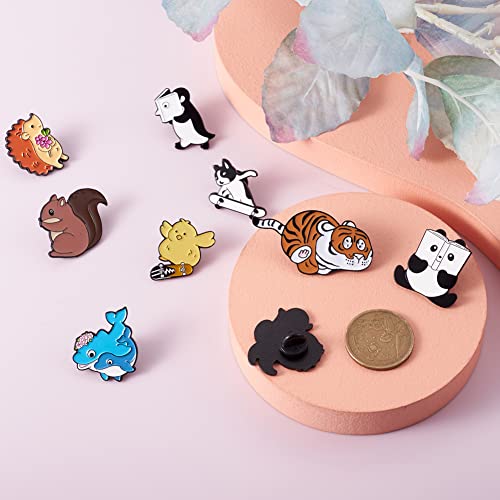 Image of Cheriswelry 16Pcs Animal Theme Enamel Pin Cartoon Penguin Squirrel Tiger Rabbit Panda Cat Lapel Pins Cute Animal Brooch Pins 17-30.5mm for Clothes Bags Backpack Hats Decoration