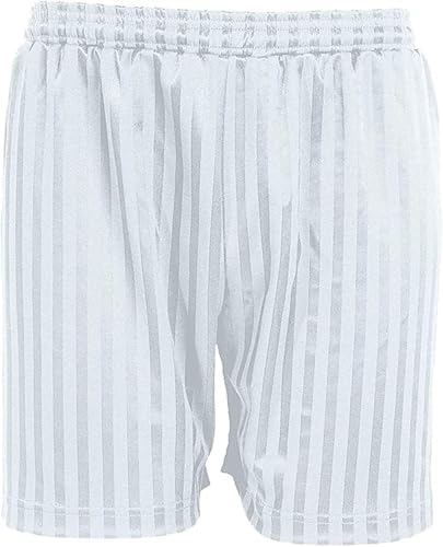 Image of BOOM Prime Kids PE Sports Shorts Boys Girls Shadow Stripe Football Gym Shorts 3-14 (as8, Regular, White 13-14 Years)