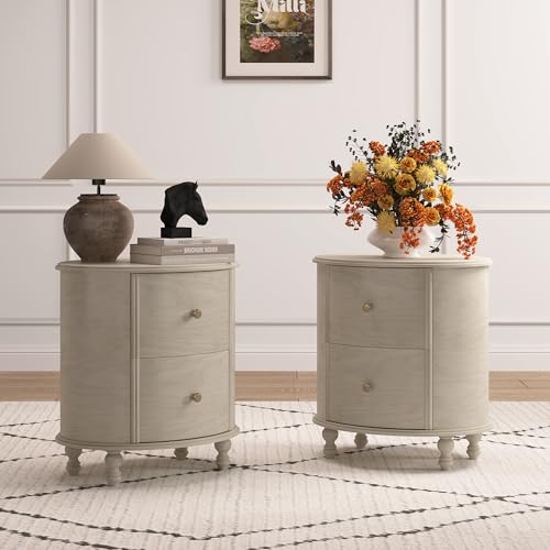 Image of Chogori Solid Wood End Table Set of 2, Elegant Pine Side Tables with 2 Drawers, Compact & Versatile Nightstand for Living Room, Bedroom, or Small Spaces Easy Assembly & Timeless Design