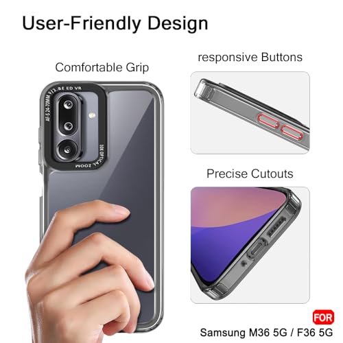 Image of TheGiftKart Hybrid Shockproof Back Cover Case for Samsung Galaxy M36 5G / F36 5G | Stylish Camera Border | Electroplated Buttons | Crystal Clear Hard Back Cover Case (TPU & PC, Smoked Bumper)