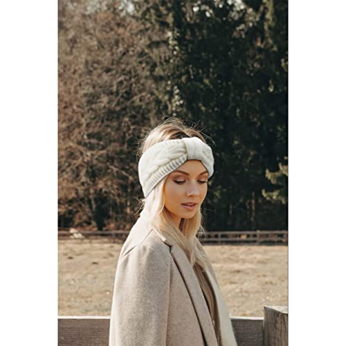 AQOKKA 2 peças de cabeça de tricô para mulheres felpudas de lã forrada com turbante elástico acessór