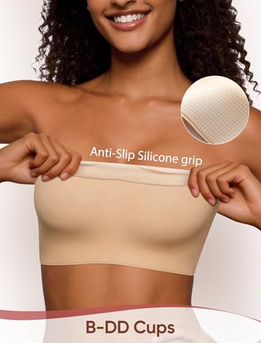 Easybunny Strapless Bra for Women Non-Slip Silicone Bandeau Invisible Under Dresses Tube Top Convertible Bralettes Beige 3XL — view 2