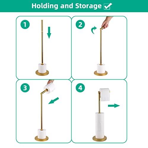YUET Freestanding Toilet Roll Holders Free Standing Folding Paper Holder Stand Storage Stainless Steel Bathroom - Image 3