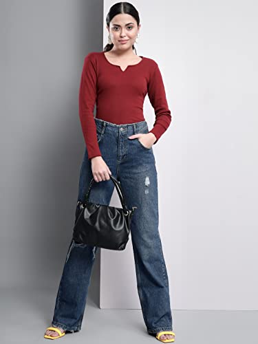 Image of Q - RIOUS Women's Solid Full Sleeve Scoop Neck Top