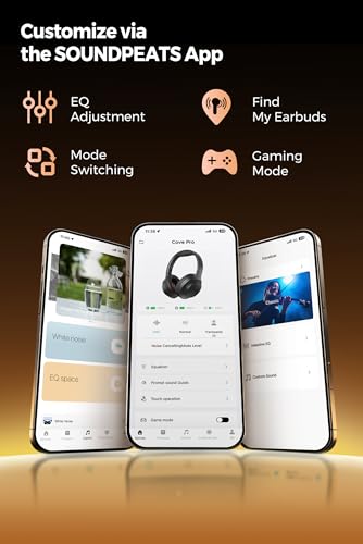 Soundpeats Cove Pro Active Noise Cancelling Hybrid Over-Ear Headphones -56Db With Multiple Mode, Hi-Res, Ldac, 7 Mic Ai Enc, Bluetooth 6.0, 95 Hours, Multipoint Connection, App, USB-C - 8