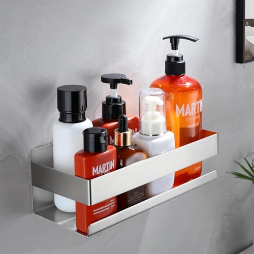 Cooeco Duschablage ohne Bohren - Duschkorb Selbstklebend Badezimmer Regal in Rostfrei, Platzsparendes Duschregal für Shampoo und Duschgel und Küchenregal ohne Bohren
