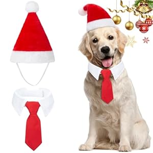 MELLIEX 2 Piezas Disfraces de Navidad para Mascotas Sombrero de Santa y Corbata para Gatos Perros Ajustable Disfraz de Navidad para Mascotas