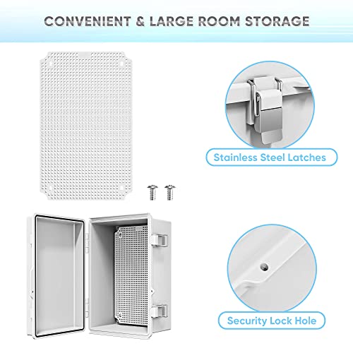 Geveelife Waterproof Junction Box Abs Plastic, Outdoor Electrical Box Weatherproof Ip67 Hinged Cover Project Box With Mounting Plate Wall Brackets And 2 Cable Glands, Grey Electrical Enclosure 11.4"X7.5"X5.5" #TOP3