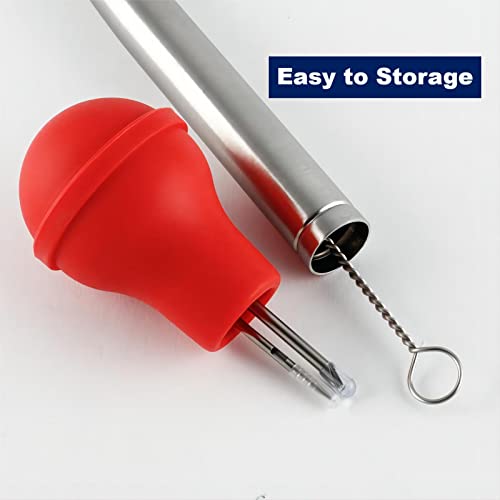 Viwehots Turkey Baster, Baster For Cooking Turkey Baster Syringe Turkey Baster Large Stainless Steel Turkey Baster Silicone Bulb With 2 Marinade Injector Needles And 2 Brush For Cooking Color Red #TOP6