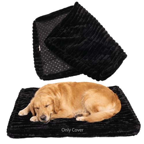 Image of Faux Fur Dog Bed Covers - Ultra Soft Rose Velvet, Removable & Washable, Cozy & Durable,Large Pet Bed Cover Only (No Filling) - Gray, (Stripe Gray, 44 inch L x 32 inch W x 4.5 inch Th)