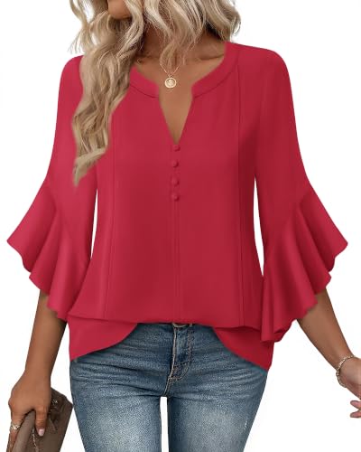 Bebonnie Fall Chiffon Blouses Holiday Party Festive Tops for Women Red M