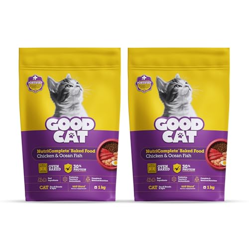 Image of Good Cat Baked Dry Cat Food for Adult Cats & Kittens | Tuna, Salmon, Mackerel & Anchovies | High Protein Complete Nutrition for Cats | Taurine Enriched | Supports Skin & Coat Health | 2 Kg (2 x 1 Kg)