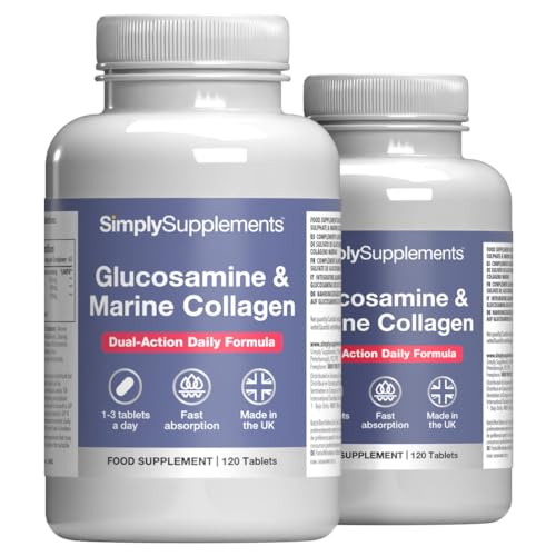 Glucosamine & Marine Collagen | Dual-Action Formula | 240 Fast Absorption Tablets = Up to 8 Months’ Supply | Marine Sourced | Made in The UK in Accordance with GMP Standards