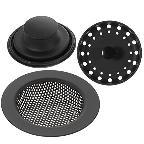 Lurrose 3 Piezas Cubierta De Malla De Malla De Filtro Colador Tapón Hundir Filtro De Fregadero Desagüe Agujero del Fregadero Tope De Fregadero Pantallas Filtros Negro Acero Inoxidable