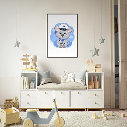 Décoration murale enfant Koala Capitaine d'ours cadre bois foncé 70x100cm