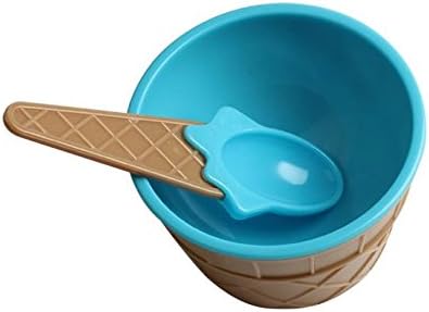 BCDlily Ice Cream Bowls Dessert Bowl and Spoon Set, Plastic Dessert Cups Creme Brulee Dishes for Ice Cream, Snack, Souffle,Sundae Frozen Yogurt 1, Blue