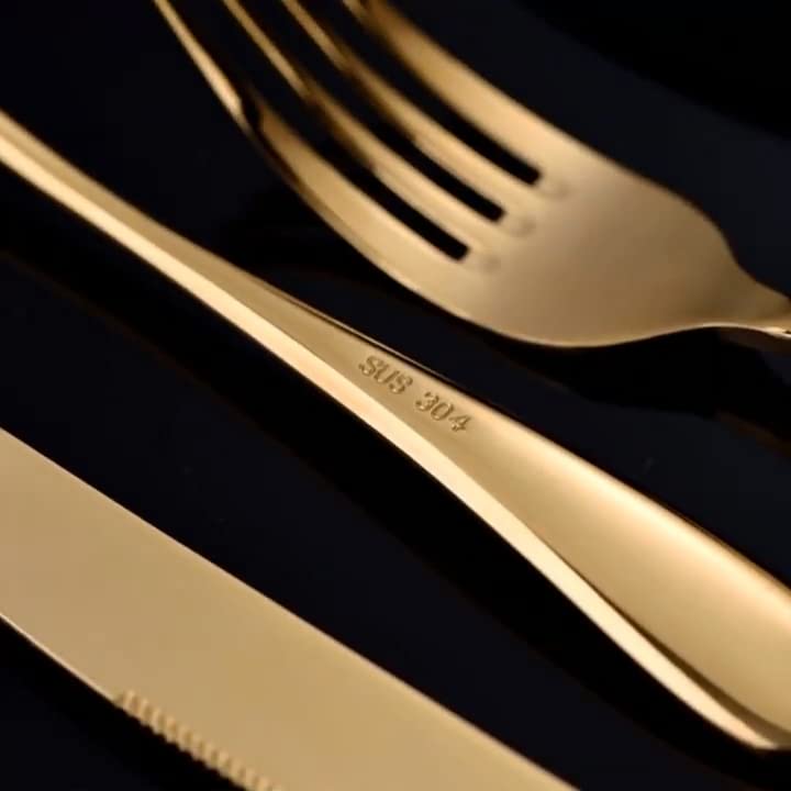 Image of Premium Daily Use Cutlery Stainless Steel Luxury Flatware Serving Dinner Spoon Fork Knife Reusable Mirror Finish for Home Kitchen Dining Table and Gifts (Set of 20, Gold)